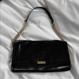 Kate Spade Black Leather Shoulder Bag with Gold Chain